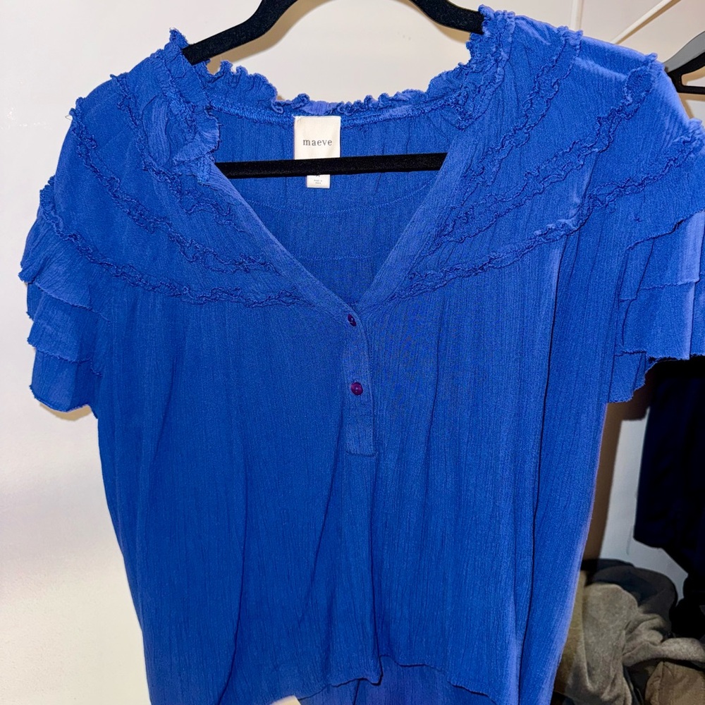 Maeve Royal Blue Ruffle Blouse